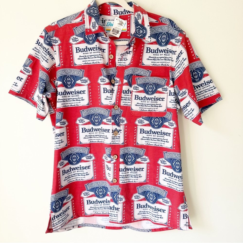 Brand new Budweiser scatter label camp shirt